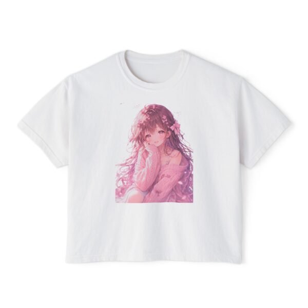 Anime Girl Pink Floral Graphic Tee — Women's Boxy T-Shirt