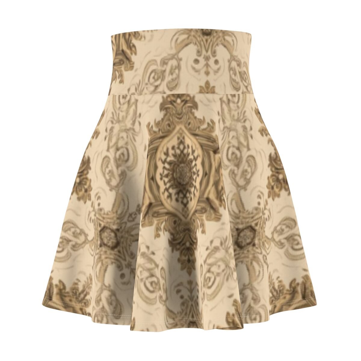 vintage damask pattern skater skirt | beige floral medallion