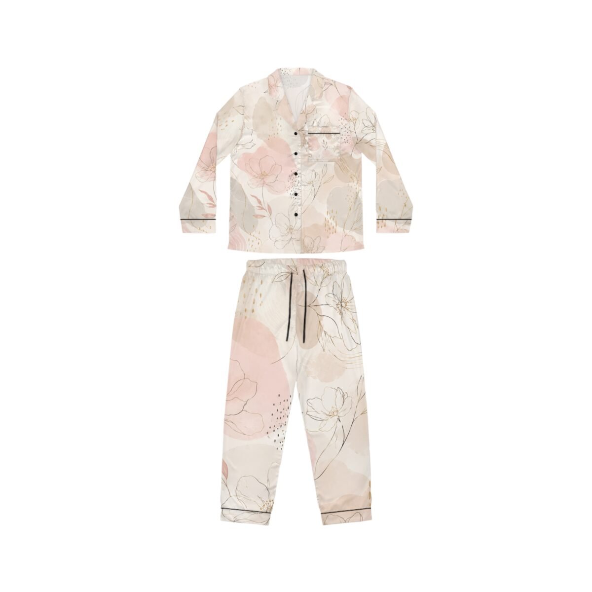 floral satin pajama set — blush watercolor women’s sleepwear