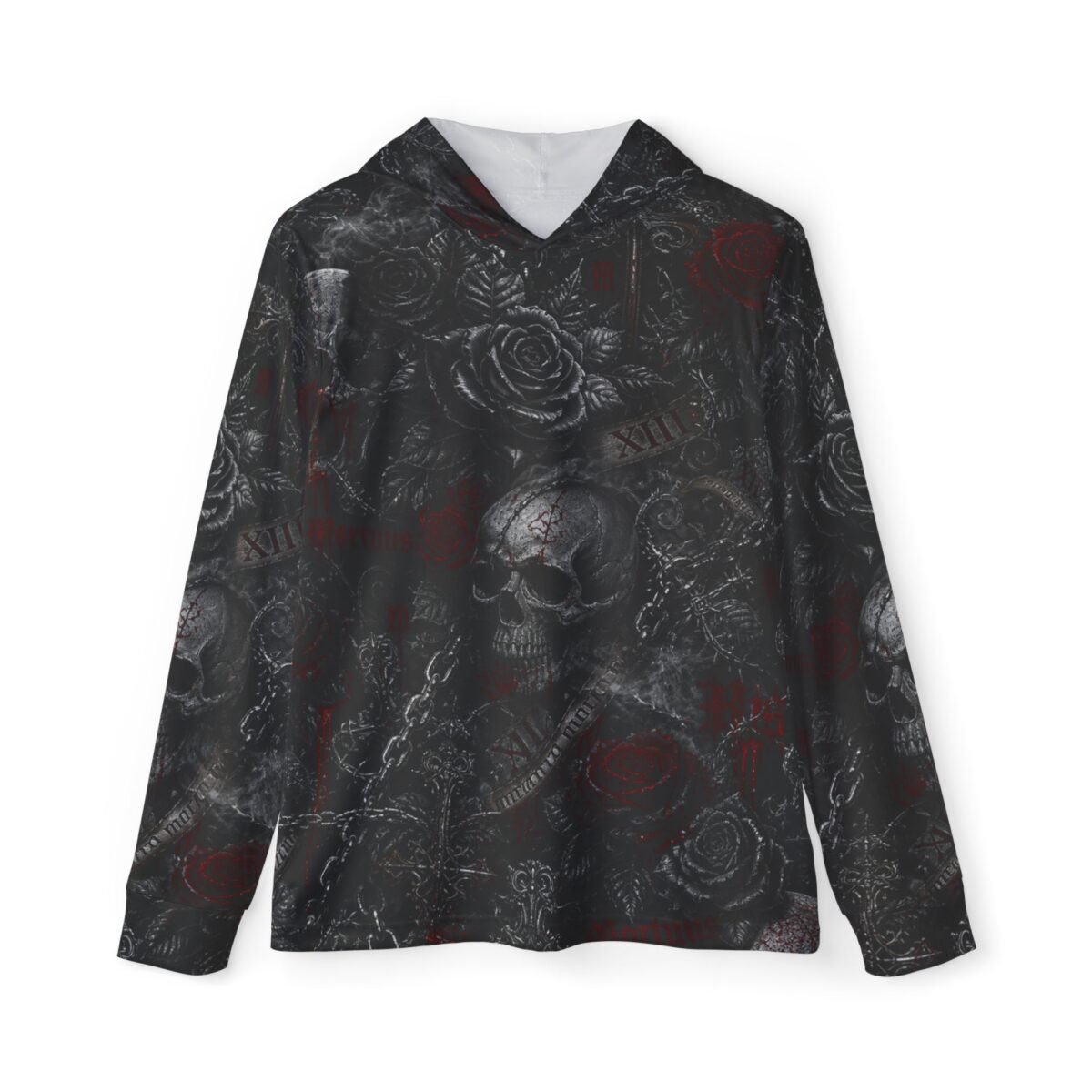 skull & roses all over print hoodie — gothic athletic warmup