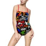 graffiti racer one piece swimsuit – bold street art print, "no limits"