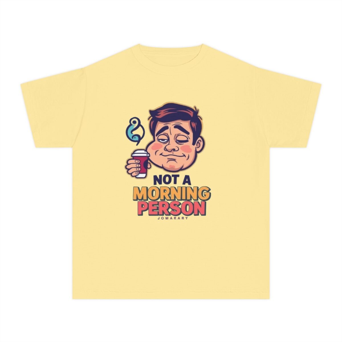 not a morning person youth tee — "powered by snacks" cute kid graphic shirt