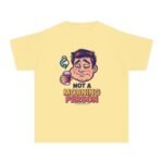 not a morning person youth tee — "powered by snacks" cute kid graphic shirt