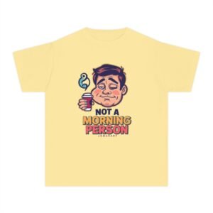 not a morning person youth tee — "powered by snacks" cute kid graphic shirt