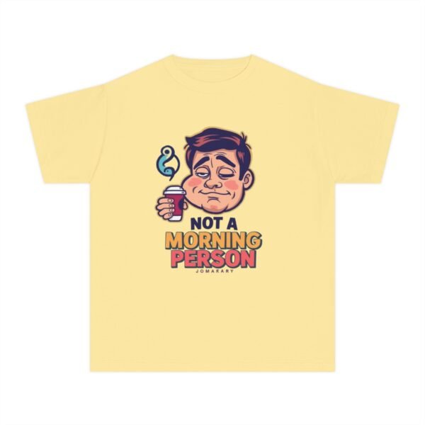 not a morning person youth tee — "powered by snacks" cute kid graphic shirt