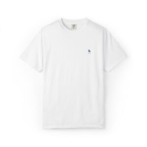 minimal white t shirt with small embroidered logo — classic crewneck tee