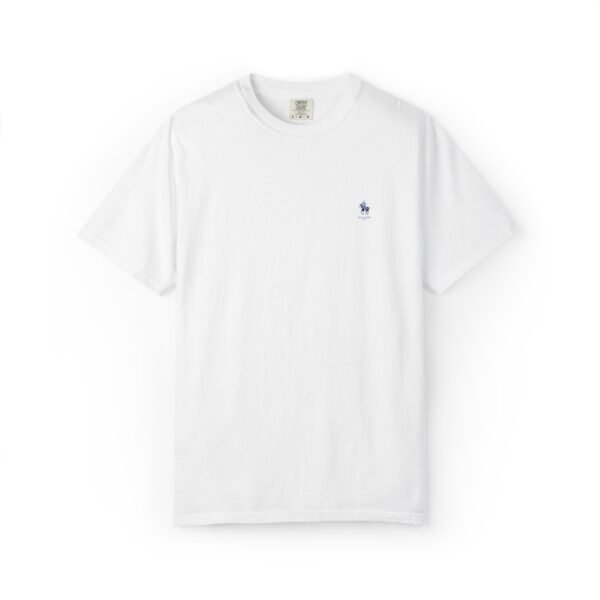 minimal white t shirt with small embroidered logo — classic crewneck tee