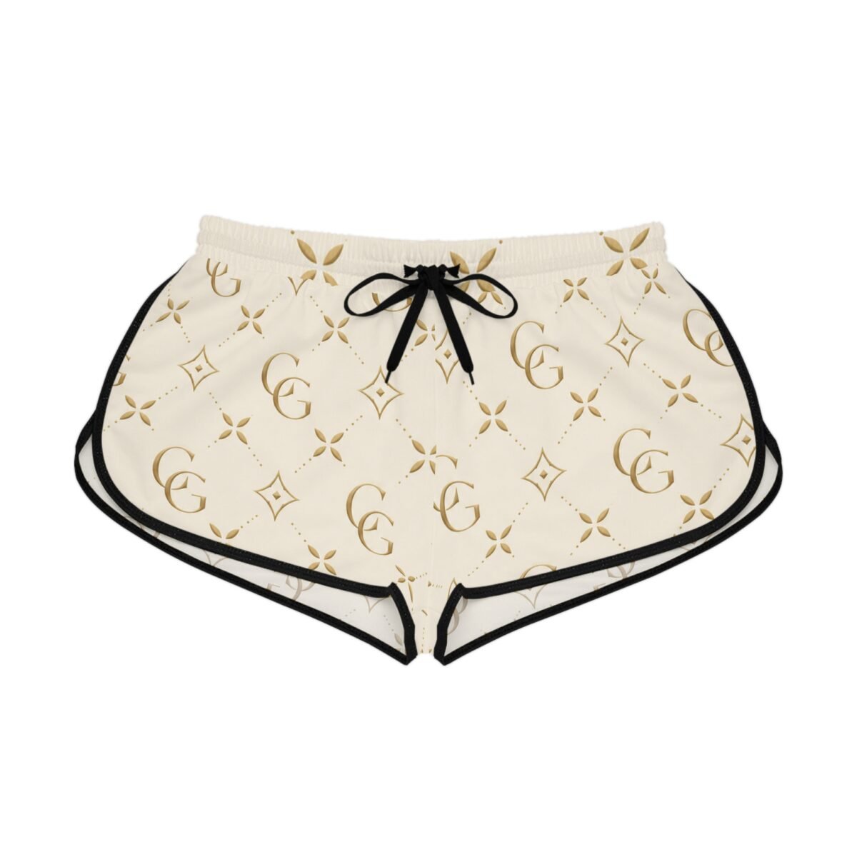 luxury monogram relaxed shorts — beige gold patterned women's lounge shorts