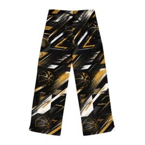basketball print women's pajama pants black & gold athletic lounge sleepwear