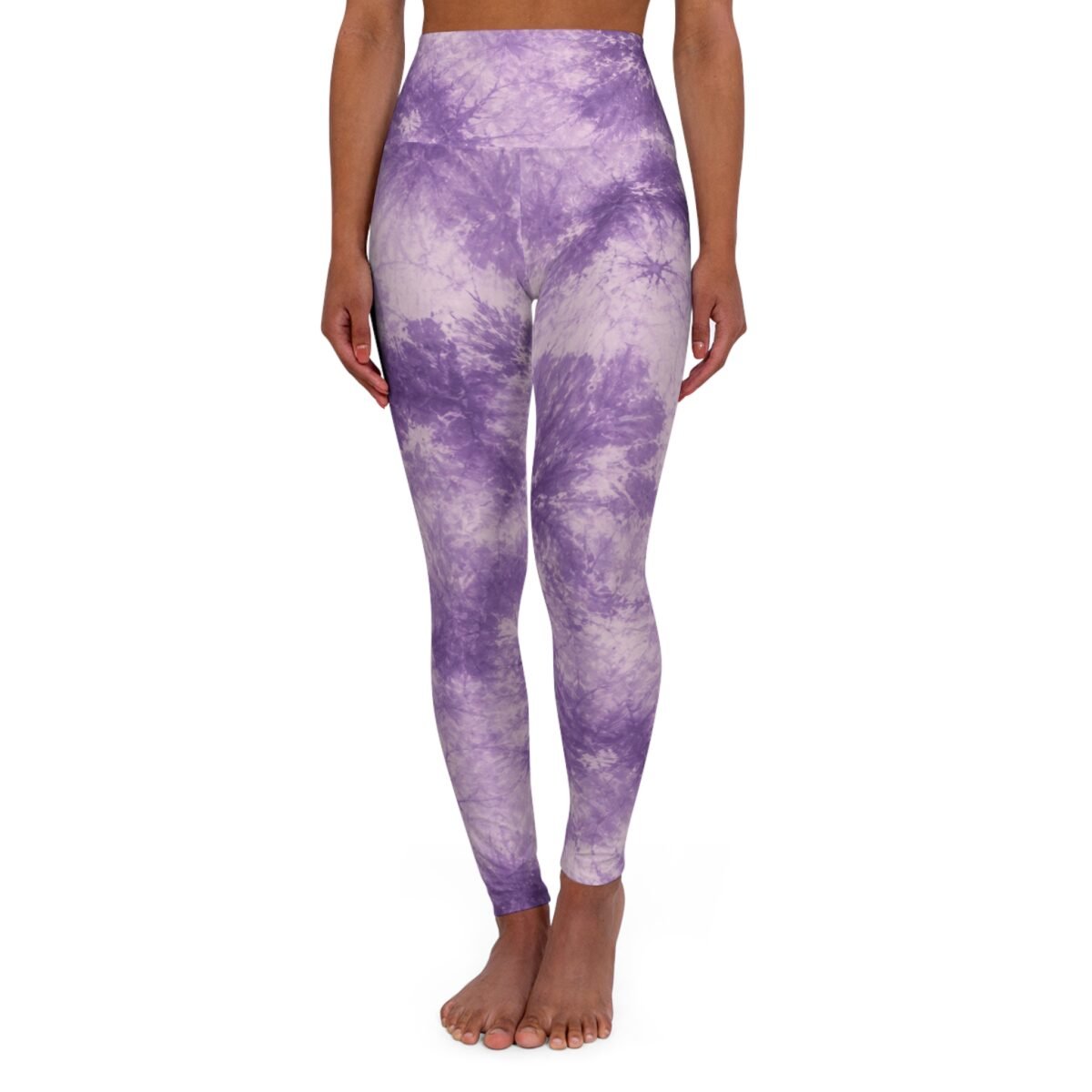 purple tie dye high waist yoga leggings — stretchy activewear for yoga & everyday