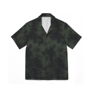 men's green tie dye camp shirt — casual hawaiian style button up