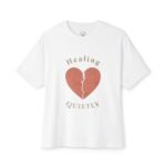 healing quietly tee — broken heart graphic oversized boxy t‑shirt