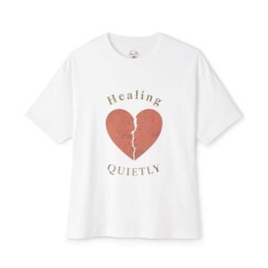 healing quietly tee — broken heart graphic oversized boxy t‑shirt