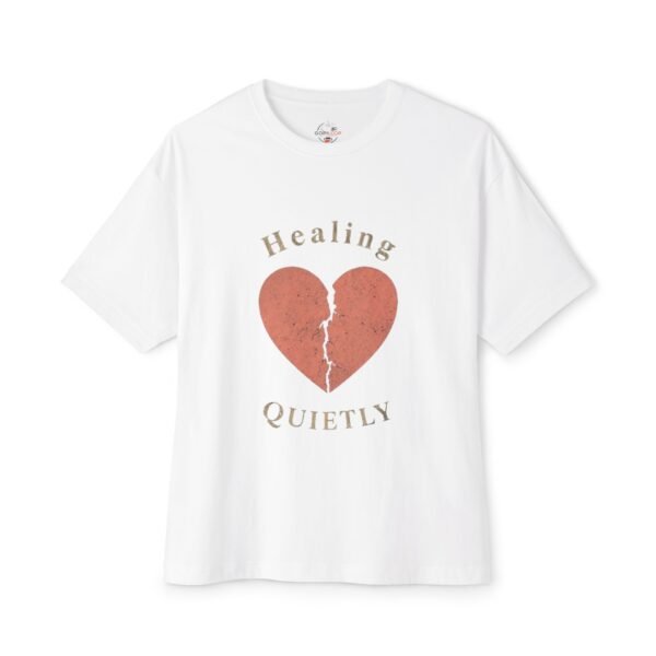 healing quietly tee — broken heart graphic oversized boxy t‑shirt