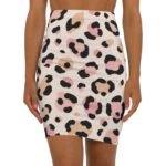 pink blush leopard print pencil skirt — women's mid‑waist aop