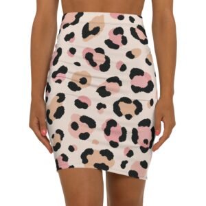 pink blush leopard print pencil skirt — women's mid‑waist aop