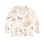 floral v neck long sleeve shirt – blush watercolor roses all over print