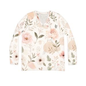 floral v neck long sleeve shirt – blush watercolor roses all over print