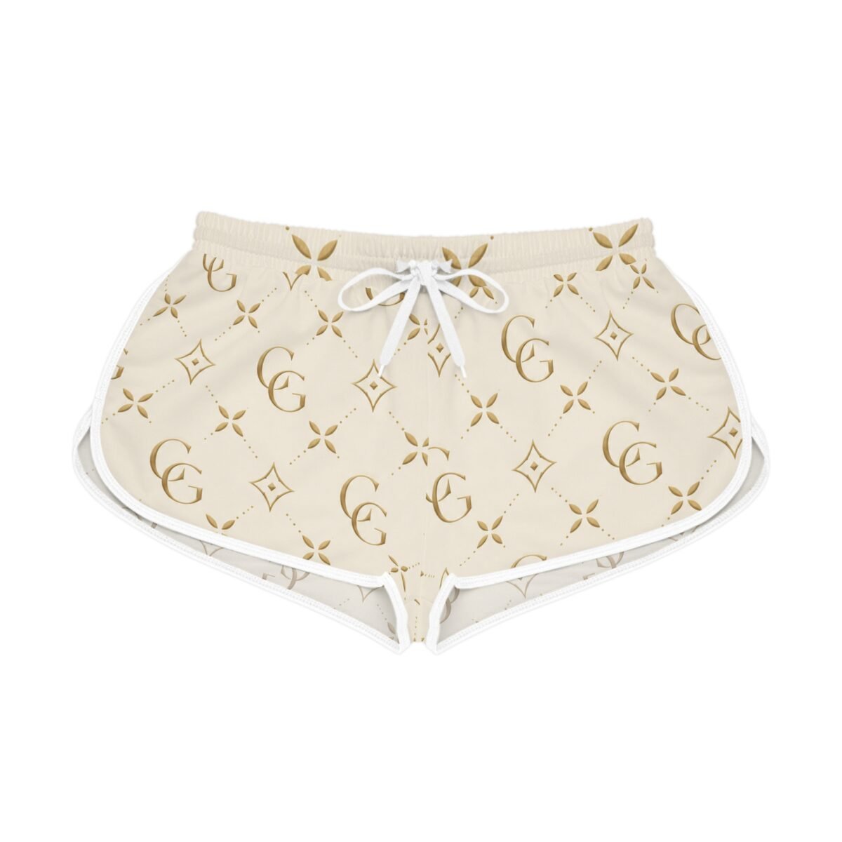 luxury monogram relaxed shorts — beige gold patterned women's lounge shorts