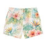 tropical floral swim trunks — watercolor hibiscus beach shorts