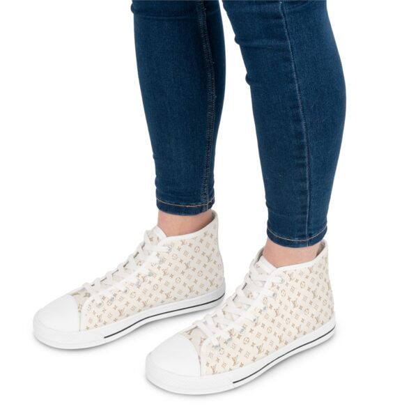 High Top Sneakers — Beige Monogram Pattern Women's Casual Shoes