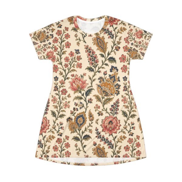 Bohemian Floral T-Shirt Dress — Vintage Cream All-Over Print