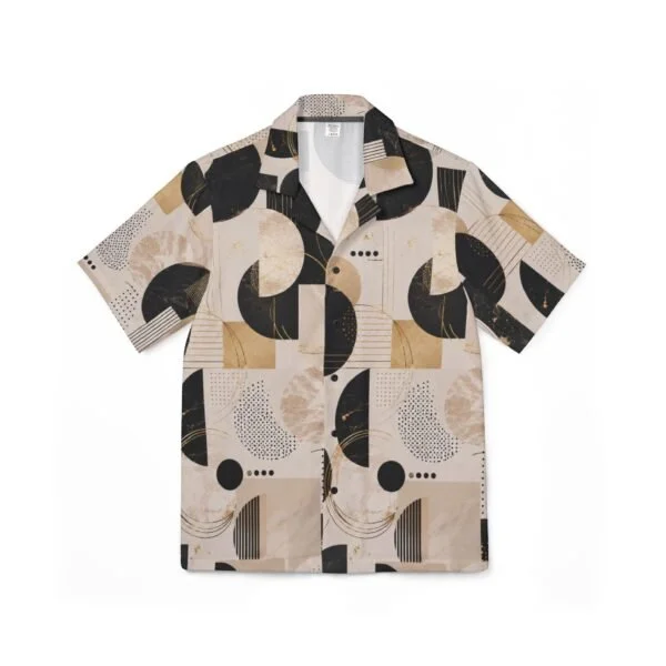 abstract geo print hawaiian shirt — men's camp shirt